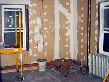 The study, with bare sheetrock.
