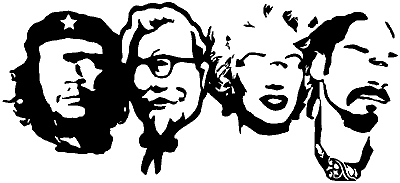 The new Rushmore: Che, Colonel S., Marilyn, and Snoop; all as cyclopes. Original Colonel by Jason Higgins.