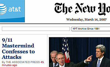 Cropped NYT headline and photo implying Kerry was behind 9/11