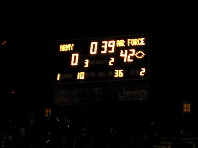 Scoreboard at half time 42 to nothing